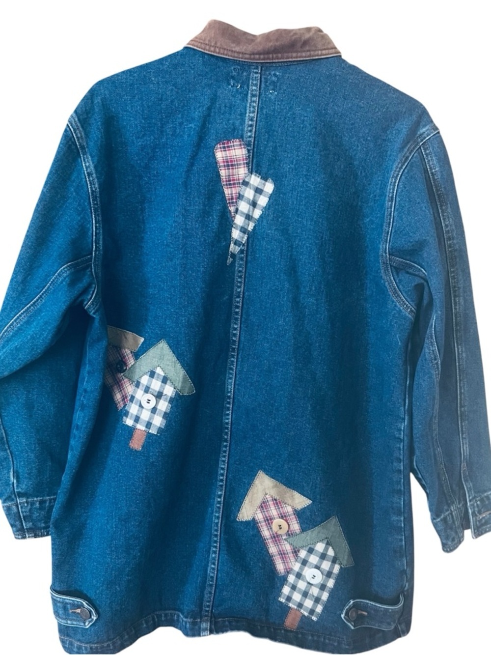 Vintage Haiks Women's Blue Denim Chore Jacket with Appliqué Birdhouse Motif/Lg - Picture 2 of 5